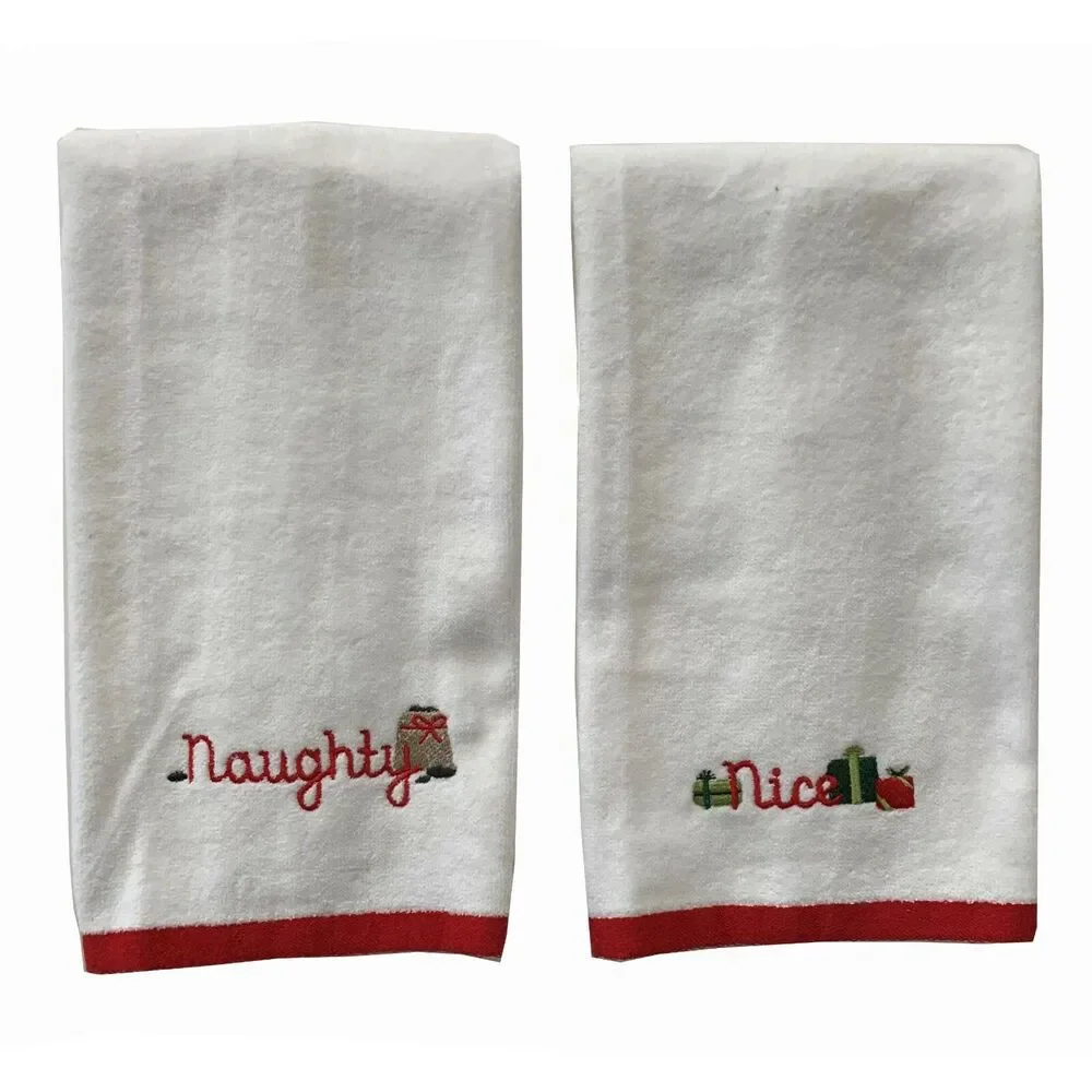 Christmas Holiday Novelty Hand Towels Naughty Nice All Cotton Velour Guest